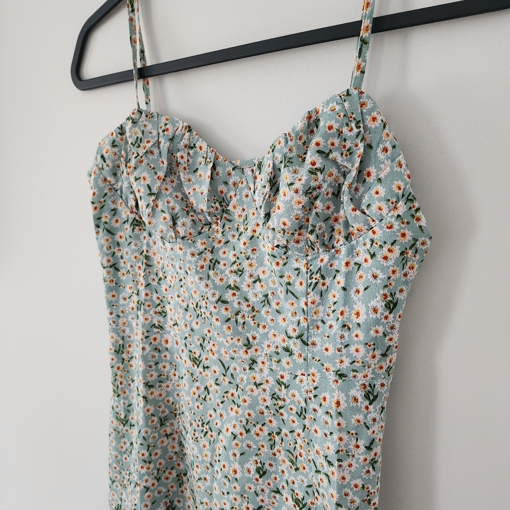 Ditsy Floral Size XS Green Mini Dress Adjustable Straps - Picture 2 of 5